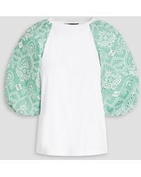 Maje - Broderie Anglaise-paneled Cotton-jersey T-shirt - Lyst