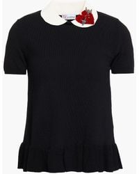RED Valentino - Embellished Ruffled Stretch-knit Top - Lyst