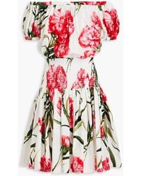 Dolce & Gabbana - Off-the-shoulder Floral-print Cotton-poplin Dress - Lyst