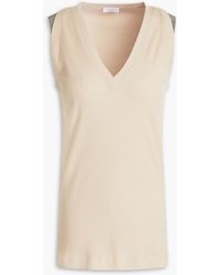 Brunello Cucinelli - Bead-embellished Ribbed Cotton-jersey Tank - Lyst