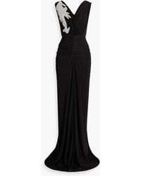 Rhea Costa - Bead-embellished Ruched Jersey Gown - Lyst