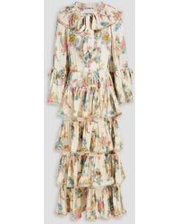 Zimmermann - Tiered Floral-print Cotton-blend Crepon Maxi Dress - Lyst