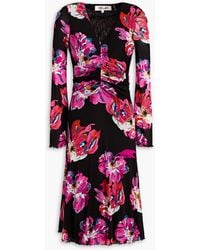 Diane von Furstenberg - Hildy kleid aus stretch-mesh mit floralem print und raffungen - Lyst