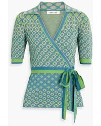 Diane von Furstenberg - Marnee Metallic Jacquard-knit Cotton-blend Wrap Top - Lyst