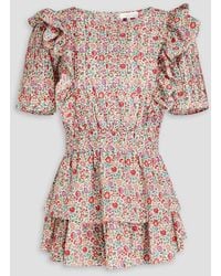 LoveShackFancy - Natasha minikleid aus baumwollpopeline mit rüschen und floralem print - Lyst