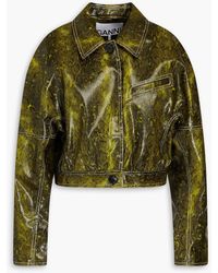 Ganni - Cropped Faux Snake-effect Leather Jacket - Lyst