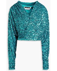ROTATE BIRGER CHRISTENSEN - Gathered Sequined Tulle Wrap Top - Lyst