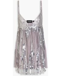 retroféte - Fringed Embellished Georgette Mini Dress - Lyst