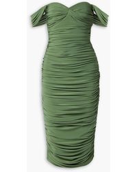 Norma Kamali - Walter schulterfreies midikleid aus stretch-jersey mit raffungen - Lyst