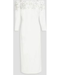 Badgley Mischka - Off-the-shoulder Embellished Crepe Midi Dress - Lyst