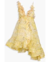 Zimmermann - Asymmetric Floral-appliquéd Printed Silk-organza Dress - Lyst