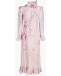 Zimmermann - Pussy-Bow Ruffled Floral-Print Linen And Silk-Blend Midi Dress - Lyst