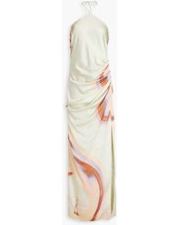 Jonathan Simkhai - Hansel Draped Printed Satin Halterneck Gown - Lyst