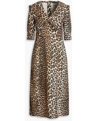 Ganni - Leopard-print Denim Midi Dress - Lyst