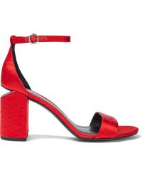 Alexander Wang Abby Ostrich-effect Satin Sandals Tomato Red