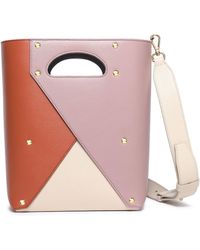 Yuzefi Pablo Color-block Textured-leather Shoulder Bag Tan - Pink
