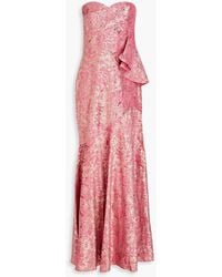 THEIA - Ruffled Pleated Stretch-jacquard Maxi Gown - Lyst