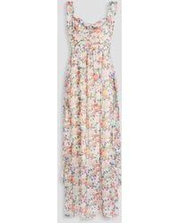 Saloni - Monique Draped Floral-print Silk-georgette Maxi Dress - Lyst