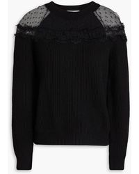 RED Valentino - Ribbed Point D'esprit-paneled Wool-blend Sweater - Lyst