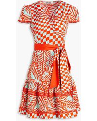 Diane von Furstenberg - Centie Printed Cotton-blend Poplin Mini Wrap Dress - Lyst
