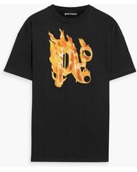 Palm Angels - Burning Monogram Logo-Print Cotton-Jersey T-Shirt - Lyst