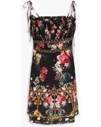 CAMILLA - Minikleid aus crêpe de chine aus seide mit floralem print und kristallverzierung - Lyst