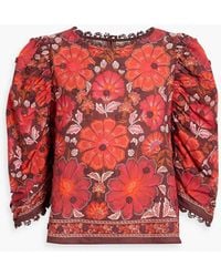 FARM Rio - Appliquéd Floral-Print Cotton-Voile Blouse - Lyst