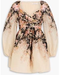 Zimmermann - Pleated Floral-print Linen And Silk-blend Mini Dress - Lyst