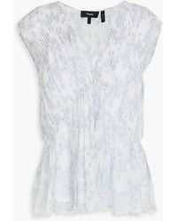Theory - Shirred Floral-print Silk-crepon Top - Lyst