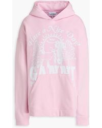 Ganni - Isoli Printed Cotton-Piqué Hoodie - Lyst