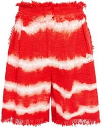 MSGM Pleated Printed Cotton-blend Tweed Shorts - Red