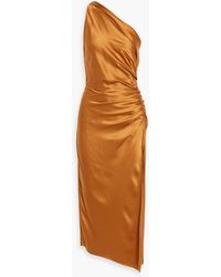 Michelle Mason - One-shoulder Ruched Silk-satin Midi Dress - Lyst