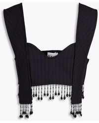 Ganni - Cropped Fringed Embellished Twill Bustier Top - Lyst