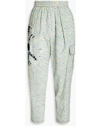 Raquel Allegra Cropped Pleated Printed Cotton Tapered Trousers - Multicolour