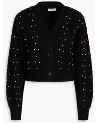 Sandro - Destiny Cropped Faux Pearl-embellished Cable-knit Wool Cardigan - Lyst