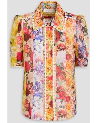 Zimmermann - Raffia-trimmed Floral-print Ramie Shirt - Lyst