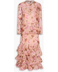 Zimmermann - Tiered Crystal-Embellished Floral-Print Linen And Silk-Blend Midi Dress - Lyst