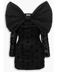 Nina Ricci - Off-the-shoulder Bow-detailed Taffeta-trimmed Flocked Tulle Mini Dress - Lyst