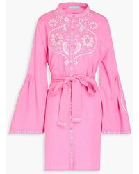 Melissa Odabash - Everly Embroidered Cotton And Linen-blend Mini Shirt Dress - Lyst