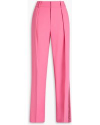 Area - Crystal-embellished Pleated Wool-blend Straight-leg Pants - Lyst