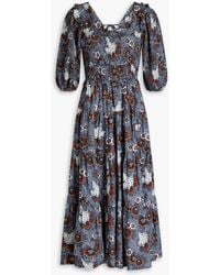 Sea - Lucinda Shirred Printed Cotton Midi Dress - Lyst