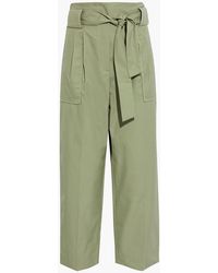 Sandro - Cropped Belted Pleated Cotton-twill Straight-leg Pants - Lyst