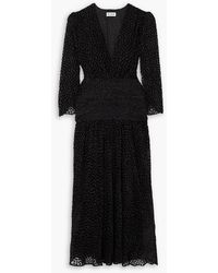 RIXO London - Racquel Ruched Flocked Tulle Midi Dress - Lyst