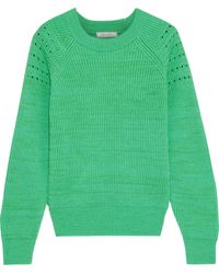 Nina Ricci Pointelle-trimmed Wool And Cotton-blend Jumper Bright Green