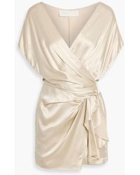 Michelle Mason - Wrap-Effect Silk-Satin Mini Dress - Lyst