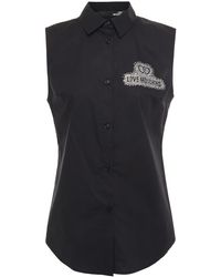 Love Moschino Crystal-embellished Stretch-cotton Poplin Shirt - Black