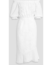Saloni - Grace Off-The-Shoulder Broderie Anglaise Cotton Midi Dress - Lyst