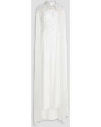 Jenny Packham - Crystal-Embellished Cape-Effect Tulle Gown - Lyst