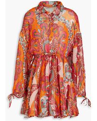 Sundress - Blair Printed Metallic Georgette Mini Shirt Dress - Lyst