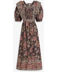 Sea - Tess Smocked Brushed Floral-print Cotton Midi Dress - Lyst